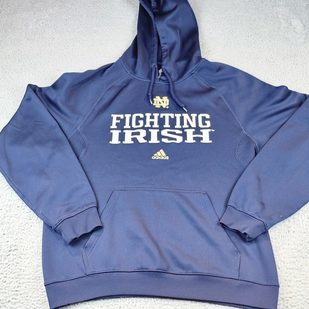 Adidas Notre Dame Mens Medium Fighting Irish Climawarm Hoodie Sweatshirt Blue